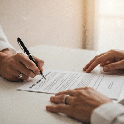 Close-up of hands signing a jet ski rental agreement
