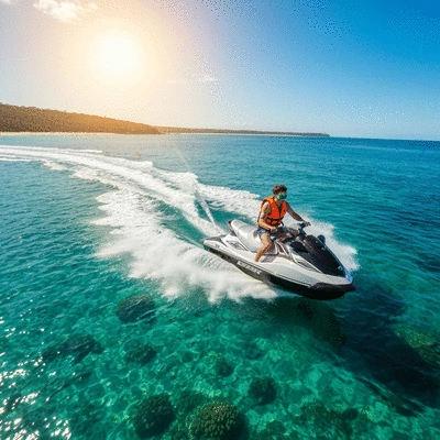 Person riding a jet ski on clear blue water in Australia